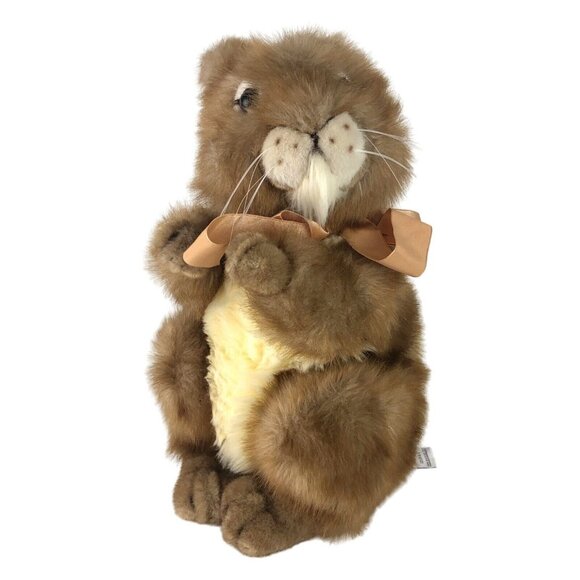 Dakin Brown Real Bunny Sitting Vintage Easter Plush Stuffed Animal Bow 12" - Picture 11 of 15